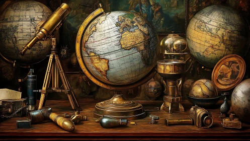 Golden globes and antique tools for quiet world wanderers.
