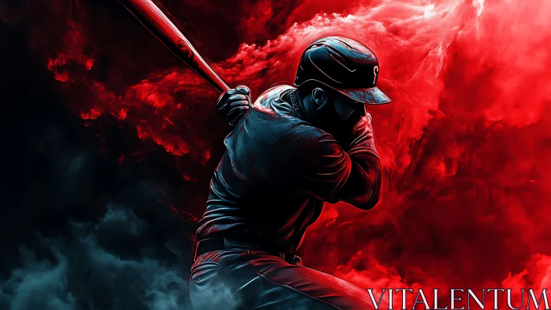 Stormlit slugger coiled in crimson smoke before impact.