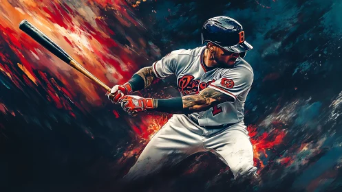 Digital illustration shows baseball batter in mid-swing stance