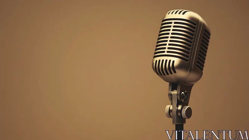 Vintage studio microphone stands in warm golden light.