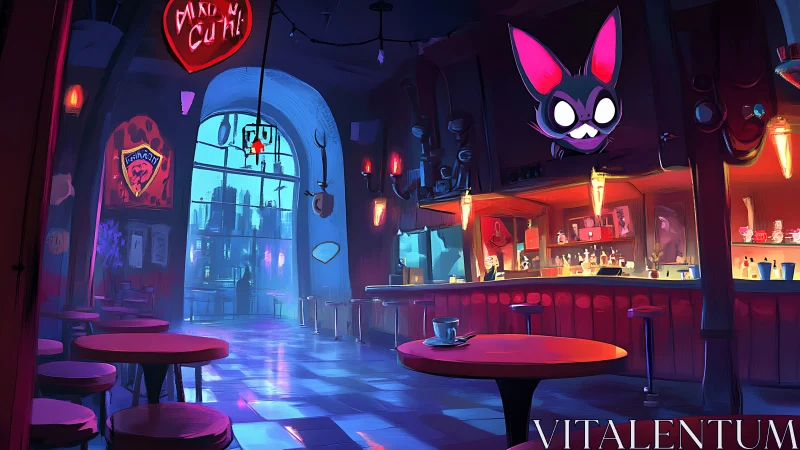 Neon city lounge glows with playful bar lights and charm