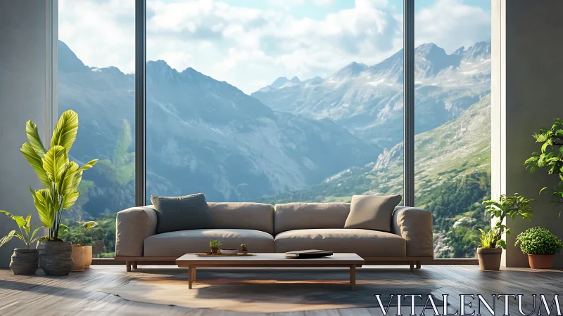 Mountain-view living room blends nature with modern comfort.