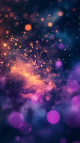 Nebula sparks drift through violet night and glowing bokeh.