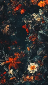 Dark Floral Composition with Luminous Orange and Cream Blooms