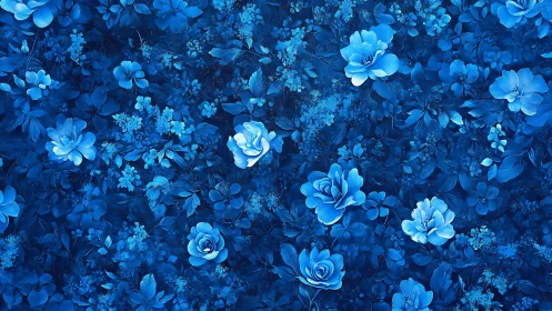 Deep Blue Floral Garden with Layered Blooms.