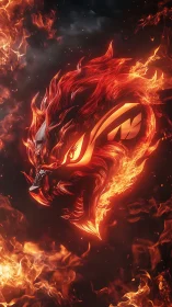 Fiery horned beast profile rendered in molten flames.