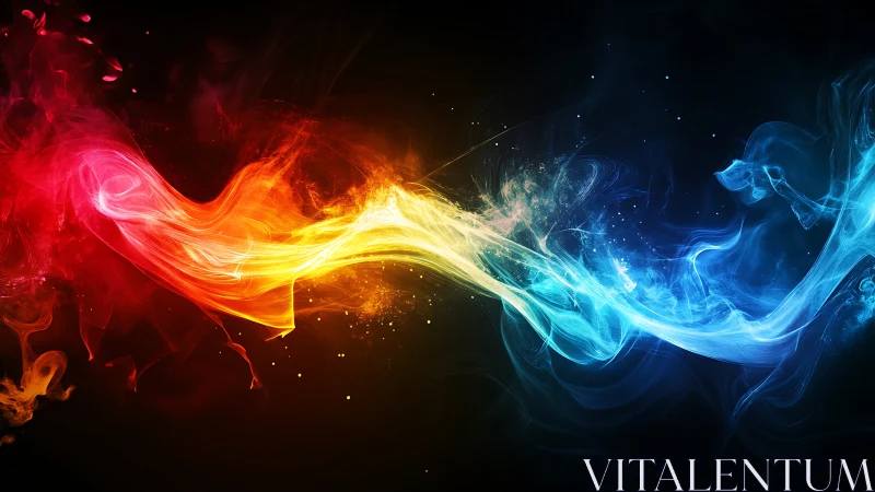 Vivid energy streams merge across dark negative space