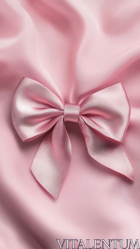Soft pink satin bow rests on gently draped fabric