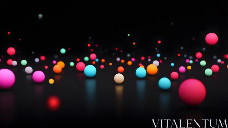 Vibrant Neon Spheres on Black Background, Abstract Digital Art.