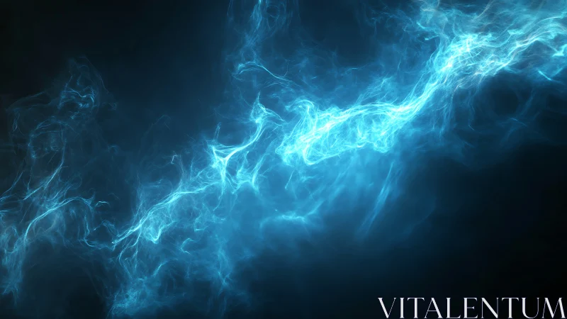 Electric blue plasma stream cuts through dark void.