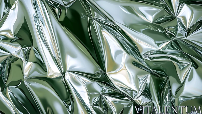 Shiny Green Metallic Foil Texture in Abstract Crumpled Style.