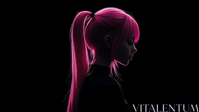 Neon pink-haired girl in moody side-profile silhouette portrait.