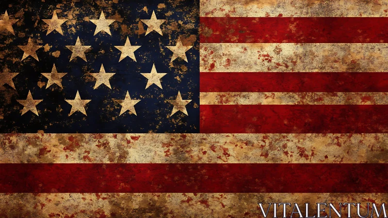 Weathered American flag with distressed vintage patina.