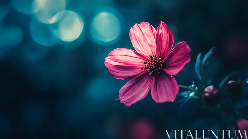 Pink Cosmos Flower Dancing in Twilight Beauty