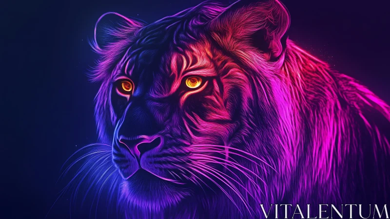 Neon rim‑lit tiger portrait uses vivid magenta cyan gradients