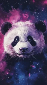 Cosmic nebula panda portrait with high-chroma fur rendering.