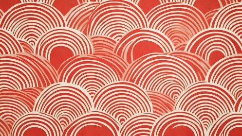 Red concentric semicircle pattern with layered wave rhythm.