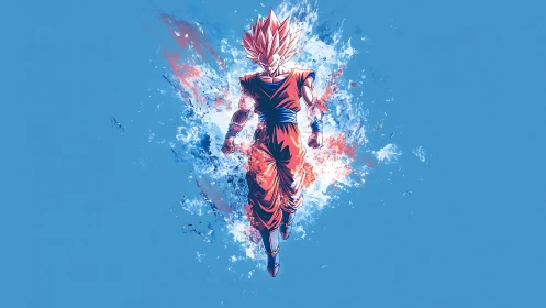 Anime energy warrior in explosive central composition digital.