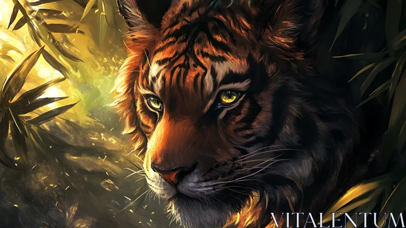 Sunlit jungle monarch drifts through molten amber shadows