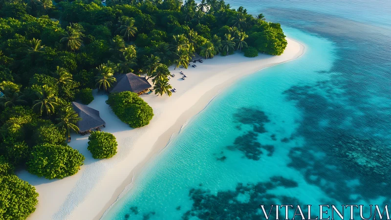 Tropical Island Beach Resort Aerial View.