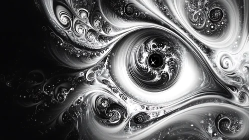 Cosmic monochrome eye spiraling through fractal currents.