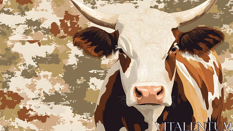 Stoic longhorn quietly outstares a camouflage afternoon