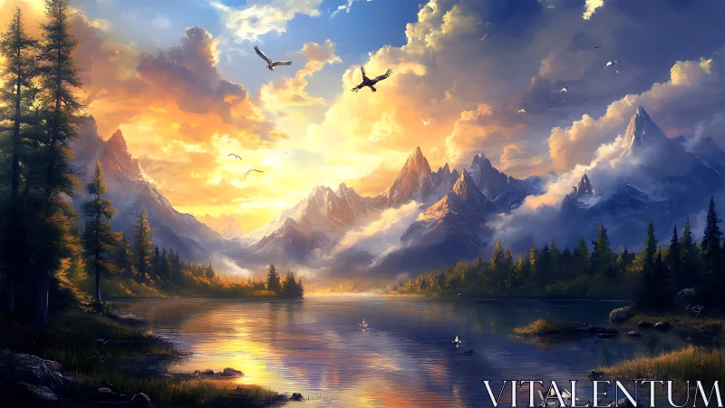 Sky-burnished peaks and river-mirrored dawn chorus of wings.