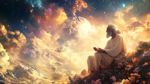 Stargazing sage cradles dawnlight in a garden of clouds