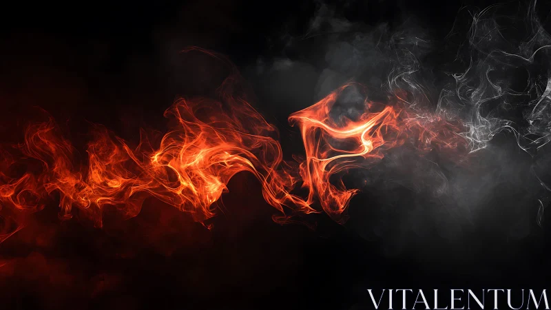 Vivid swirling fire and smoke effect on dark background, digital art.