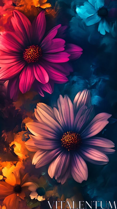 Radiant Daisies Against Warm and Cool Color Gradient.