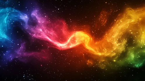 Chromatic nebula ribbon curves across deep stellar void