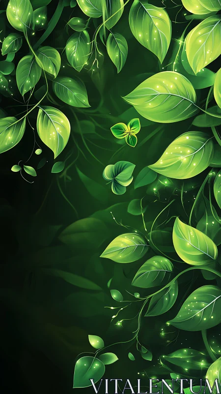 Bioluminescent foliage cascade with luminous chlorophyll dynamics.