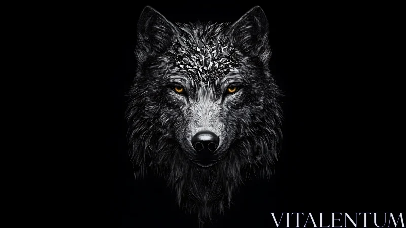 Silver-eyed wolf spirit with crystal crown in the dark night.