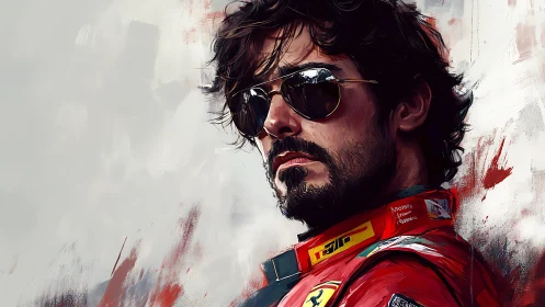 Race driver portrait in bold painterly digital realism.