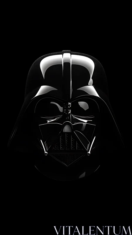 Black helmet mask is centered against a uniform dark background