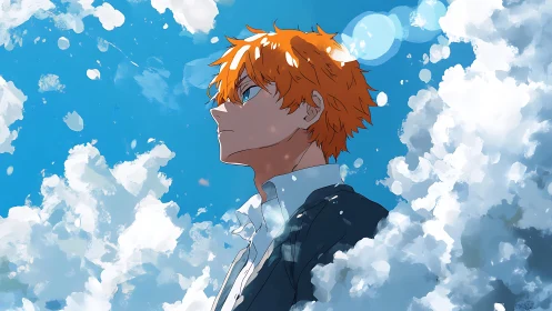 Sky-soaked daydream crowns an orange-haired quiet hero