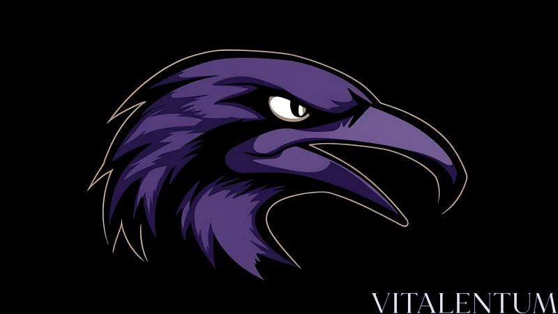 Bold purple raven emblem with a sharp, confident gaze.
