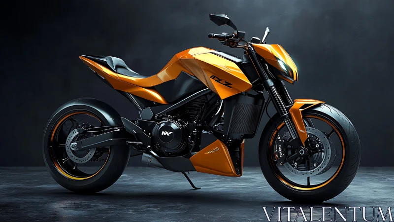 Striking orange street motorcycle glowing with sleek power.