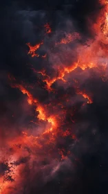 Cosmic Inferno: Fiery Nebula Erupts Across Starlit Darkness