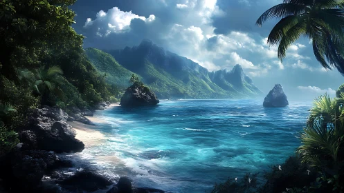 Tropical Paradise: Where Mountains Meet the Crystal Sea.