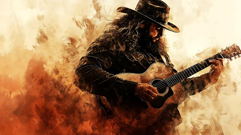 Dusty chords ignite as the lone cowboy dissolves into pigment