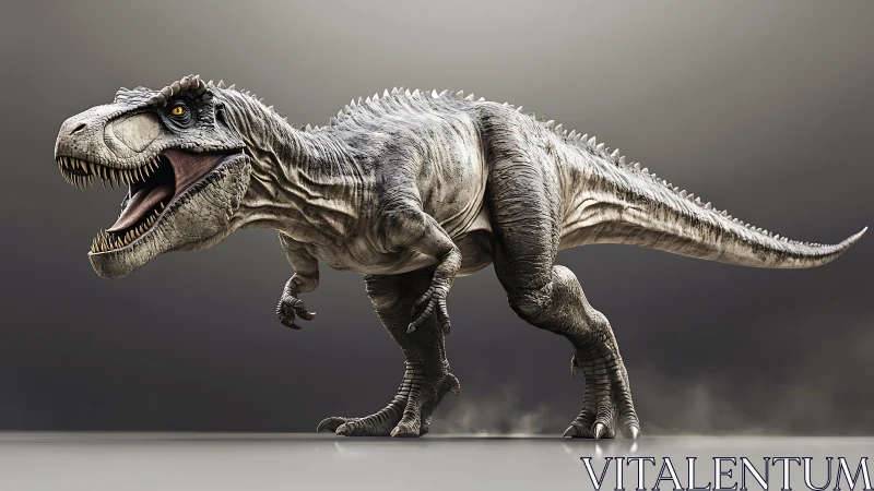 Hyperreal theropod predator rendered in dynamic lateral stride.