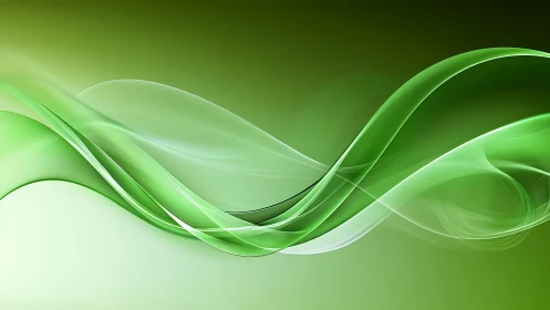 Gentle green waves of light flowing through calm space.