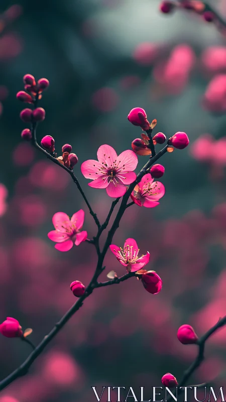 Pink Cherry Blossoms on Dark Branch Structure