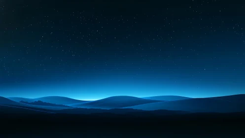 Starlit blue horizon curves over layered nocturnal hills
