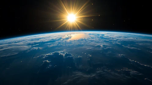 Low-orbit sunrise above Earth rendered in high-fidelity detail