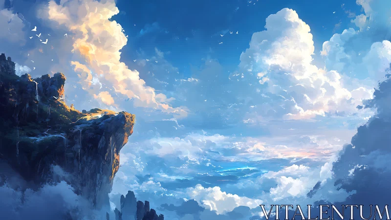 Sunlit cliff over a dream-bright ocean of drifting clouds.