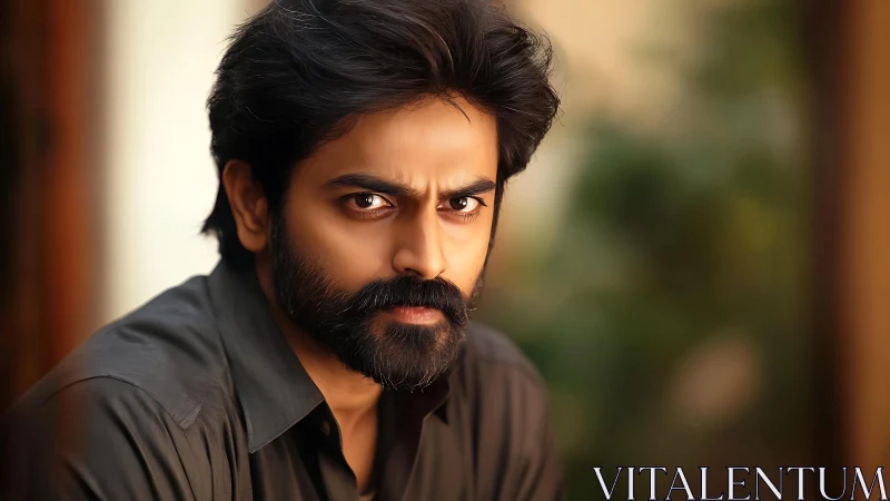 Warm portrait of a bearded man with soulful, intense gaze.