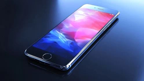Modern smartphone with vibrant gradient display against blue backdrop