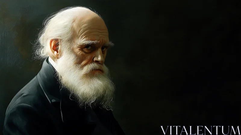 Elderly bearded man rendered in dramatic chiaroscuro profile